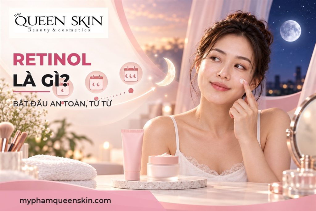 Người phụ nữ thoa một lượng kem nhỏ trong routine retinol buổi tối