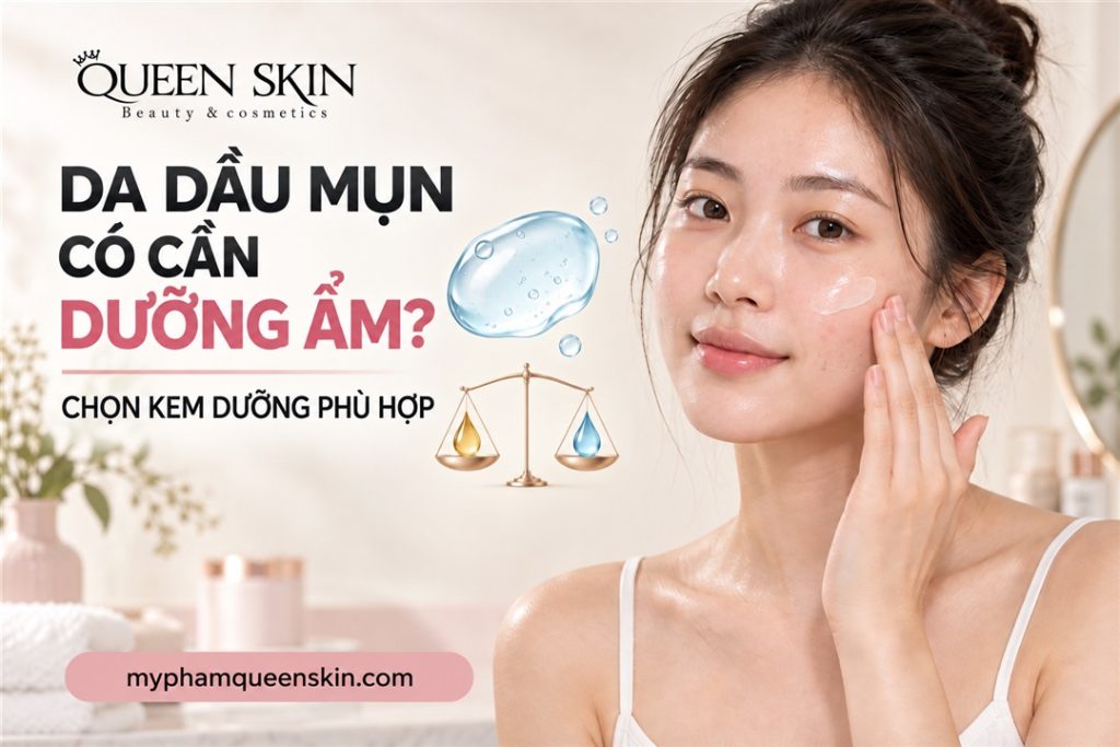 Người phụ nữ dùng gel dưỡng ẩm nhẹ cho da dầu mụn